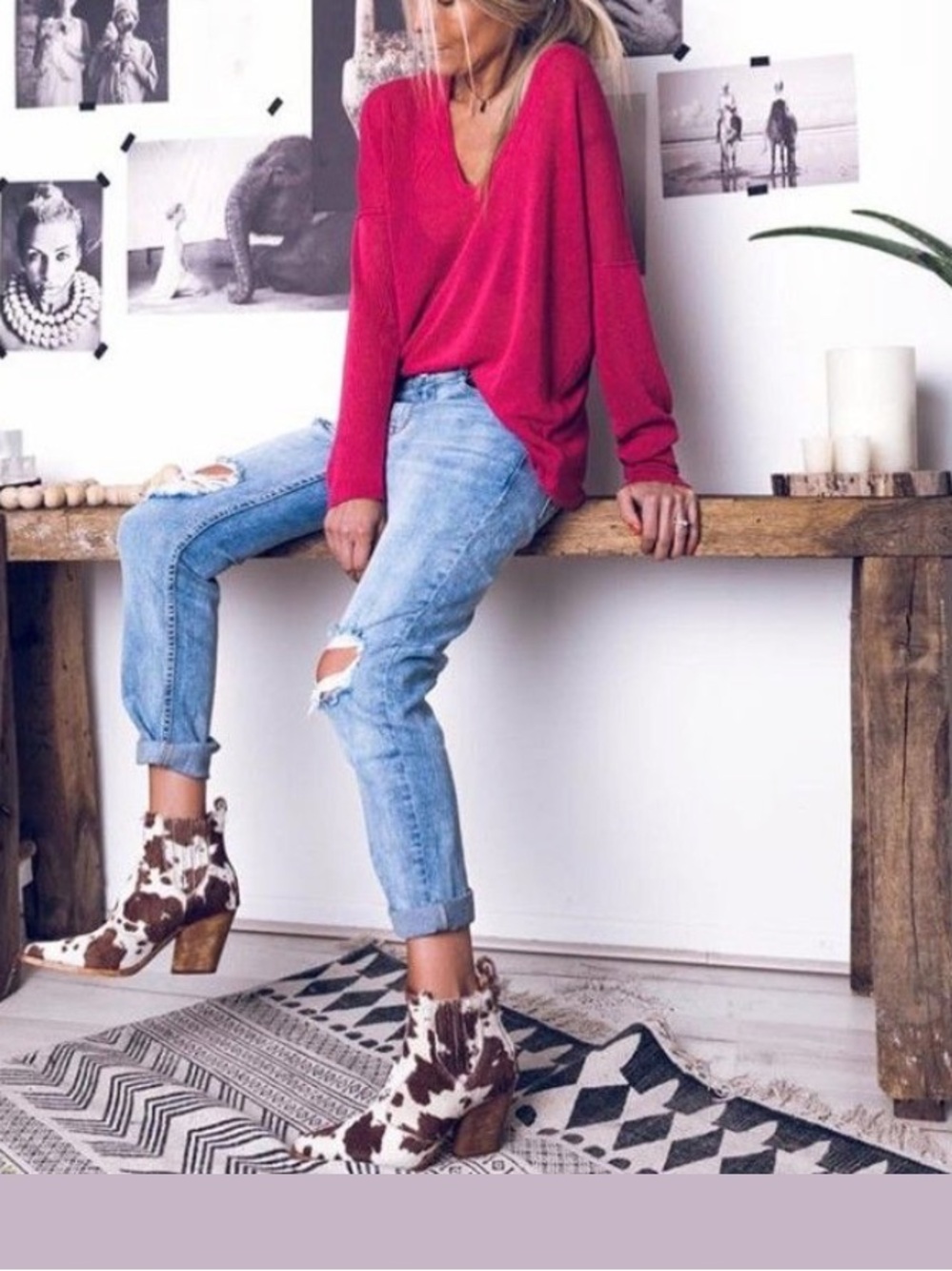 Buckle Cow Print Women’s Booties
